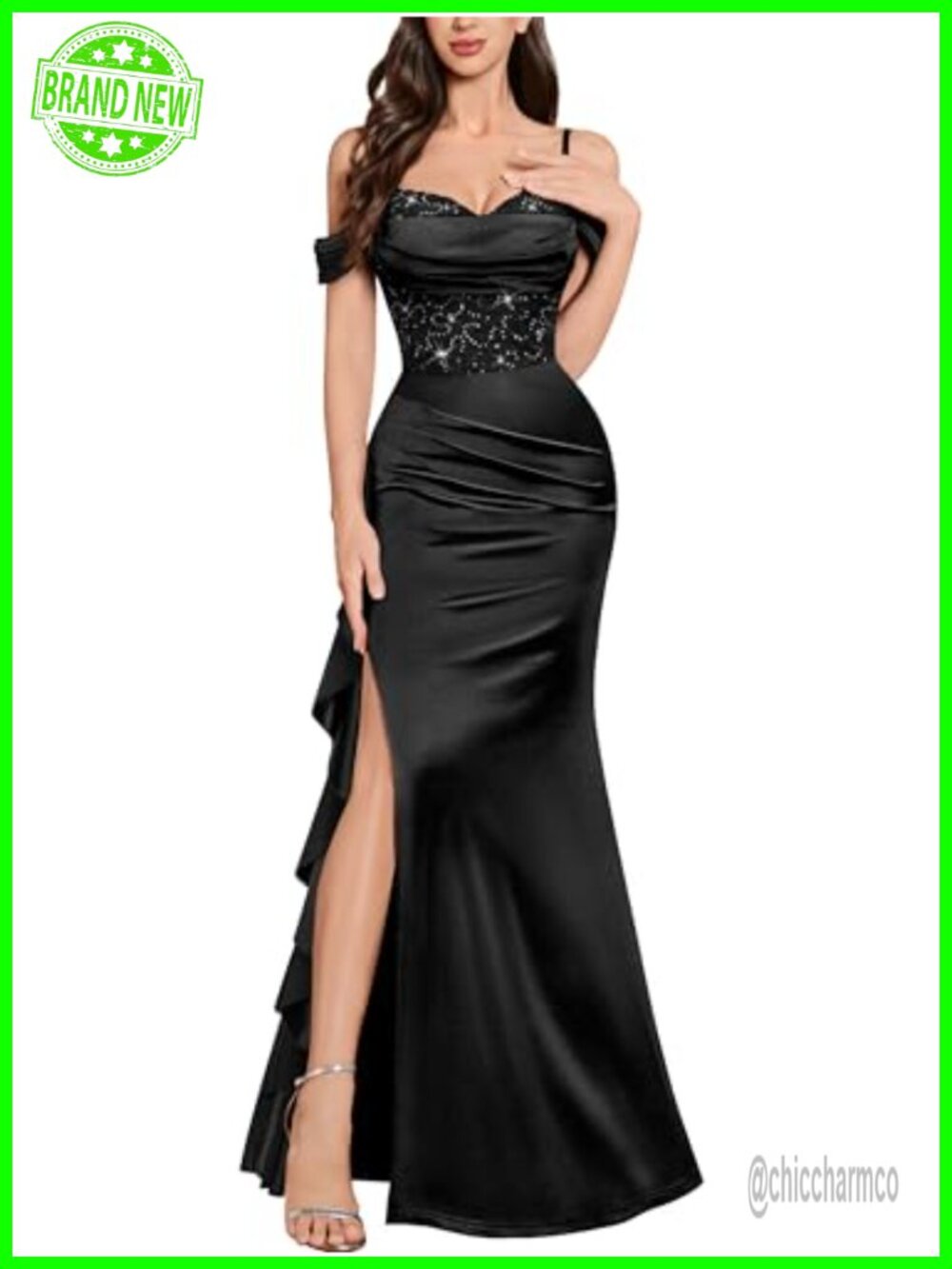 Off Shoulder Sequin Lace Mermaid Maxi Dress Bridesmaid Formal
